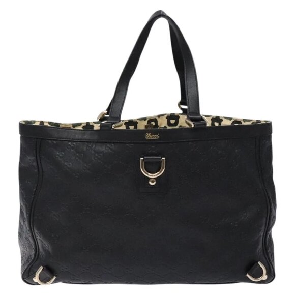 GUCCI GG Canvas Guccissima Tote Bag Leather Black Gold - Picture 2 of 15